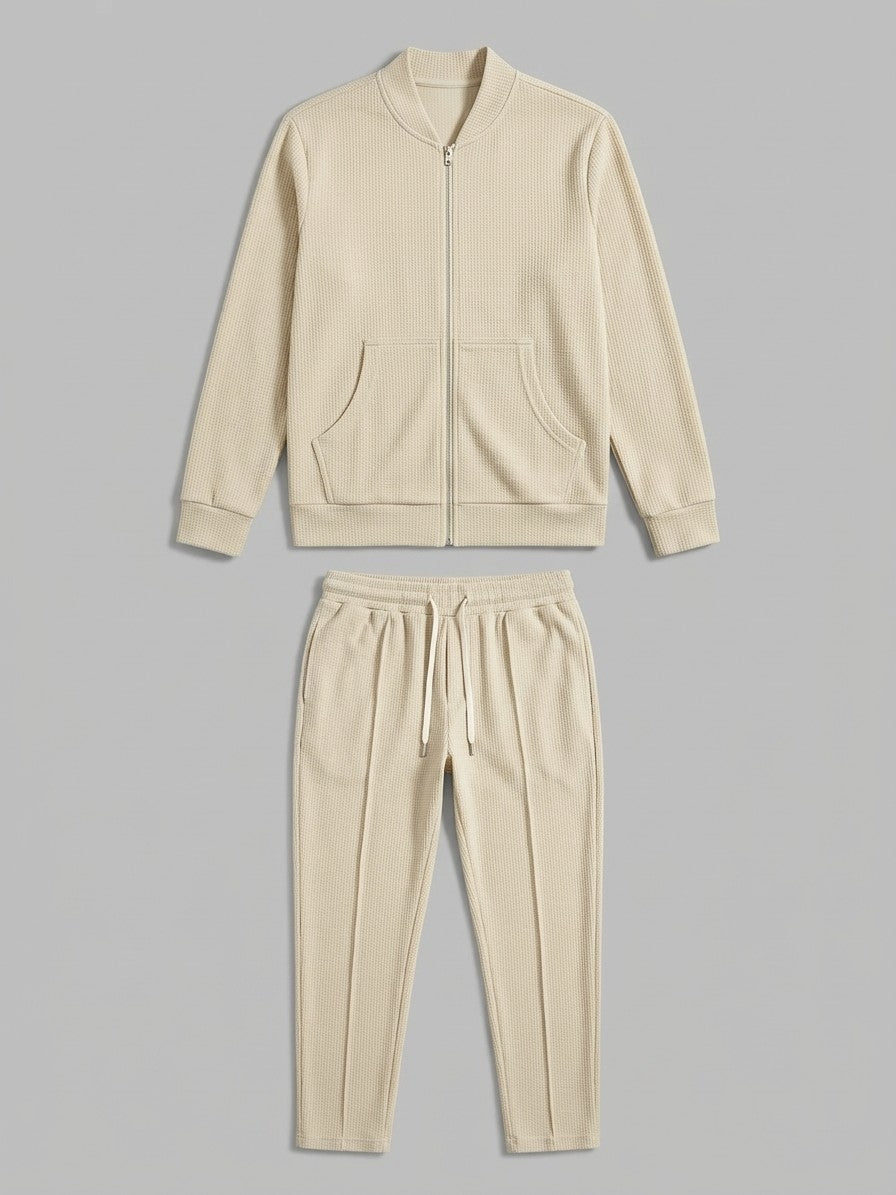 Peschiera Men's Waffle-Knit Jacket & Trousers Set — cream — packshot