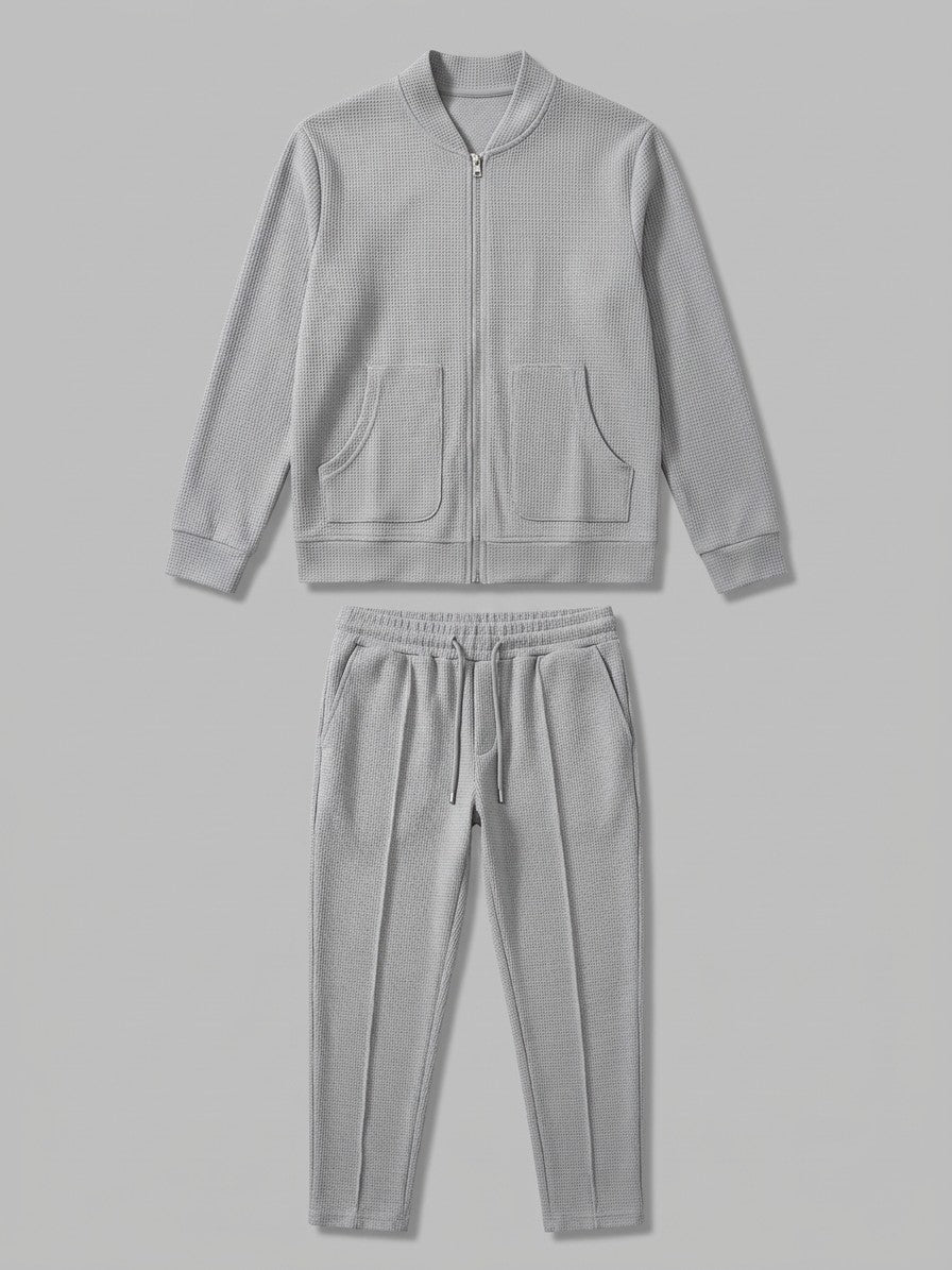 Peschiera Men's Waffle-Knit Jacket & Trousers Set — lightgrey — packshot