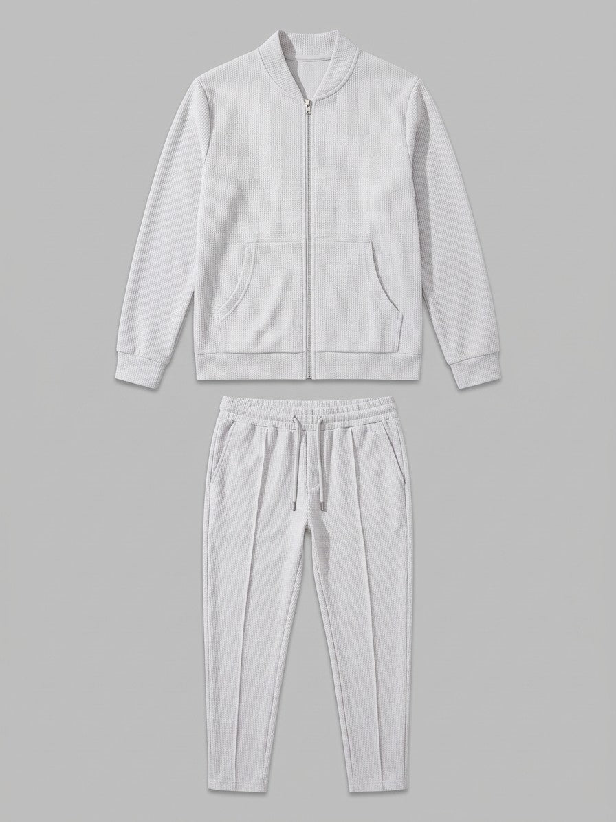 Peschiera Men's Waffle-Knit Jacket & Trousers Set — white — packshot