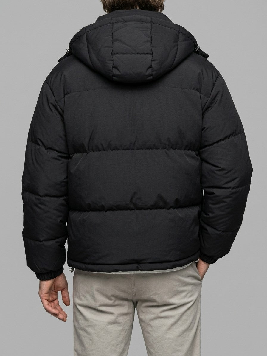 Pescina Men's Hooded Quilted Puffer Jacket — black — back