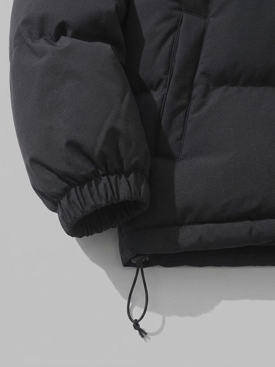 Pescina Men's Hooded Quilted Puffer Jacket — black — detail-collar