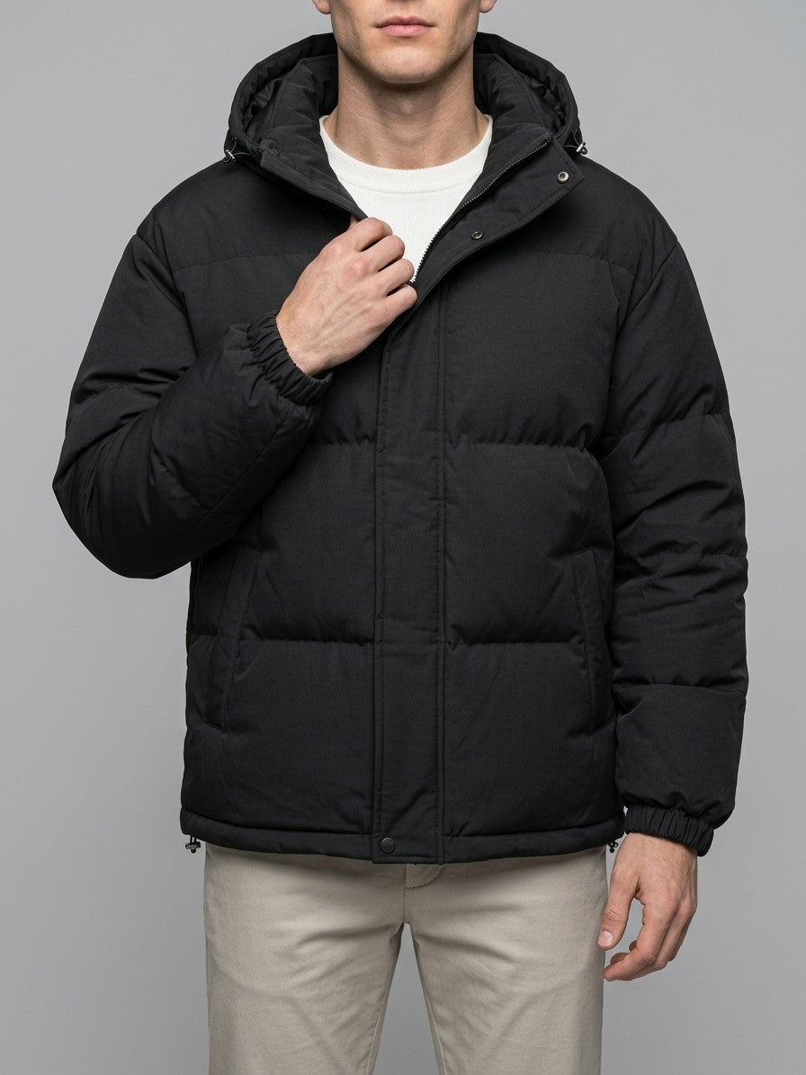 Pescina Men's Hooded Quilted Puffer Jacket — black — front