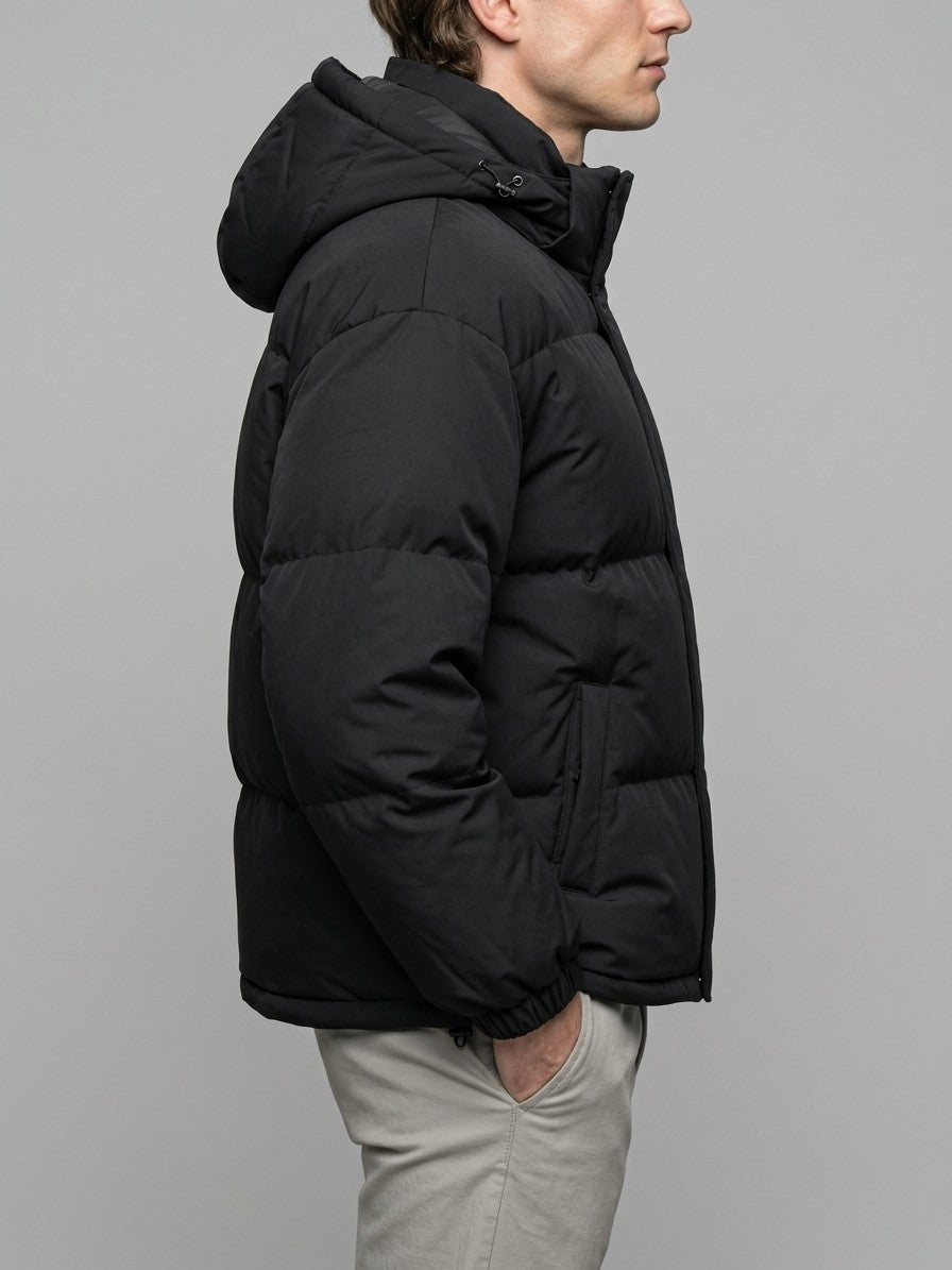 Pescina Men's Hooded Quilted Puffer Jacket — black — side