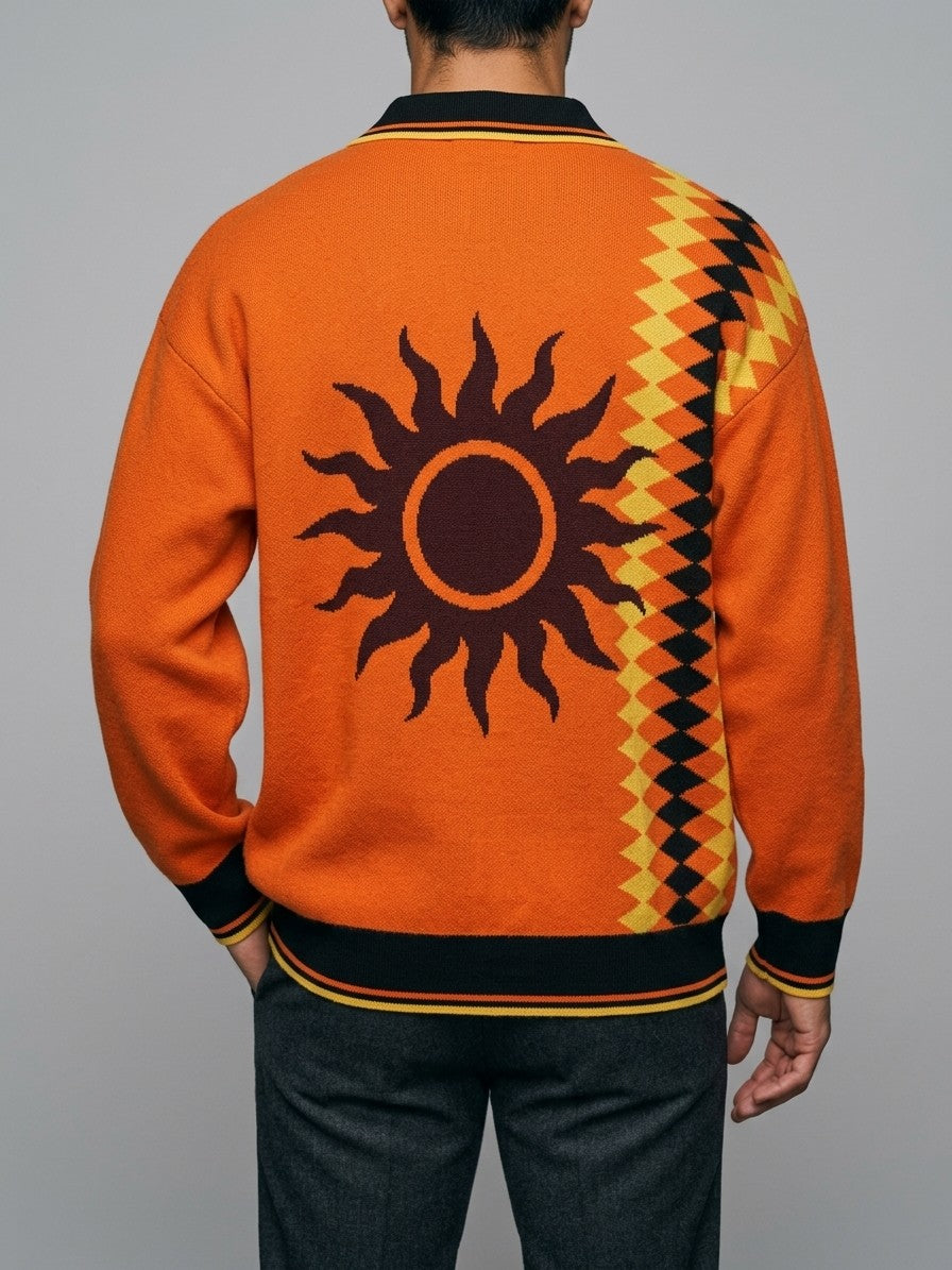 Petralia Men's Harlequin Diamond Knit Polo — orange — back