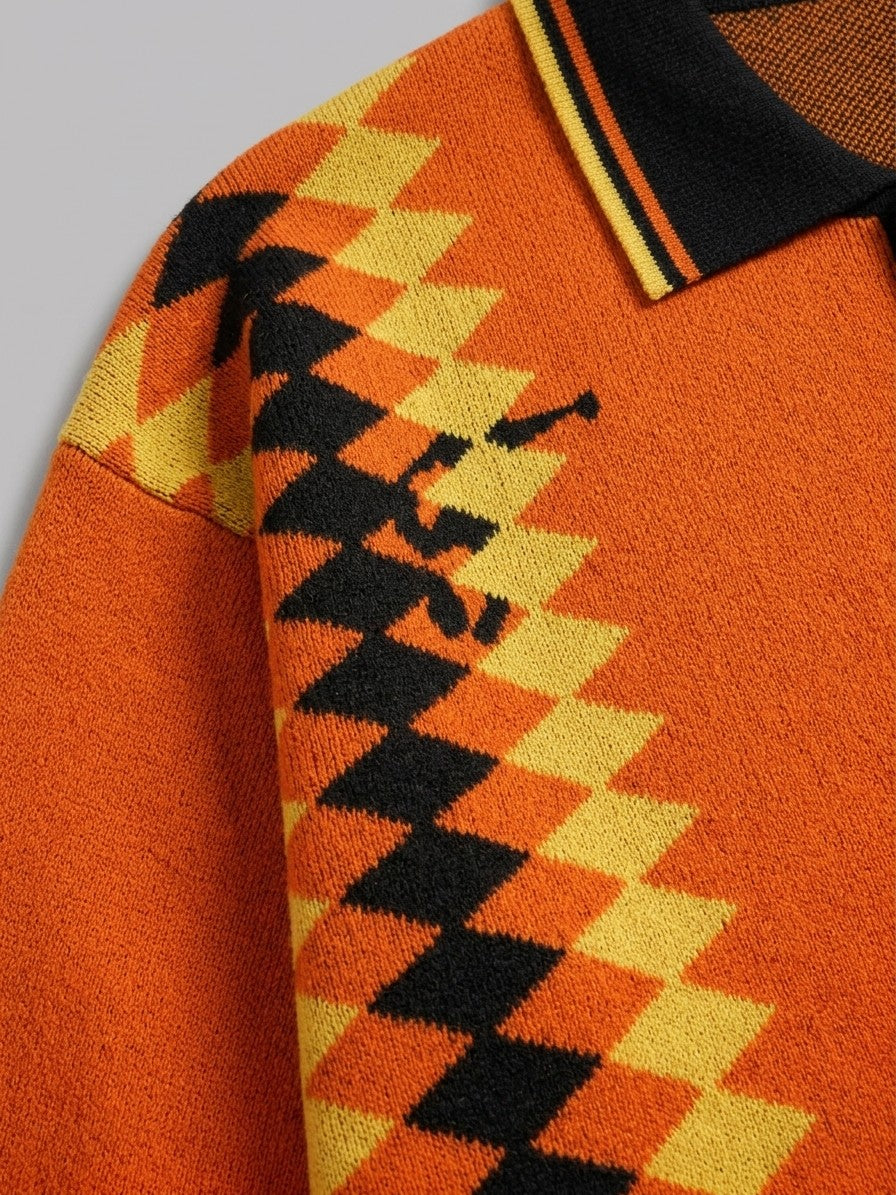Petralia Men's Harlequin Diamond Knit Polo — orange — detail-2