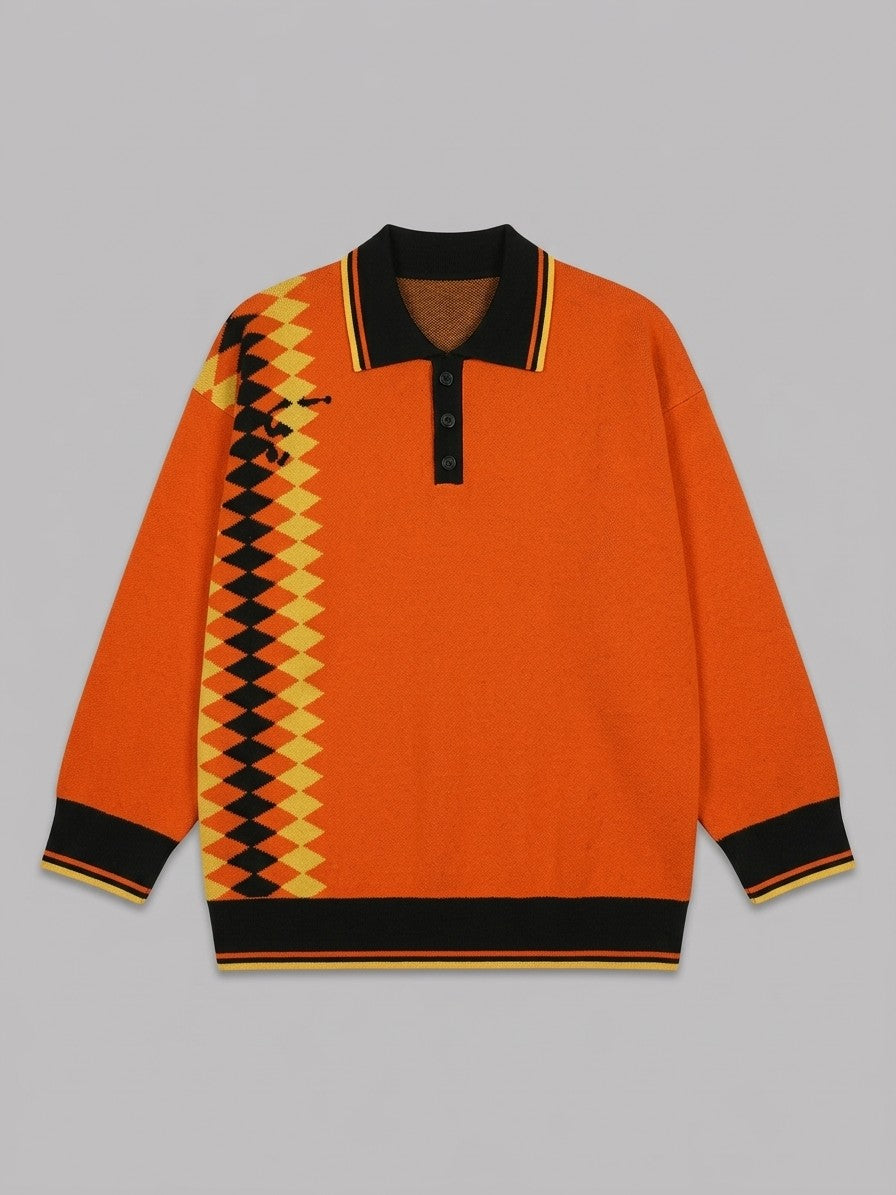 Petralia Men's Harlequin Diamond Knit Polo — orange — packshot