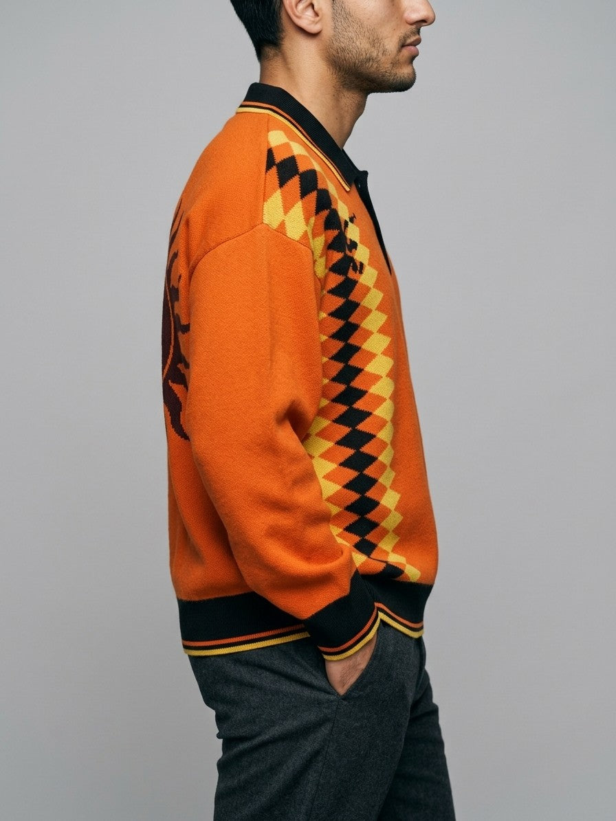 Petralia Men's Harlequin Diamond Knit Polo — orange — side