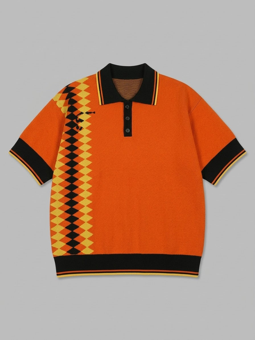 Petralia Men's Harlequin Diamond Knit Polo — orangeshortsleeve — packshot