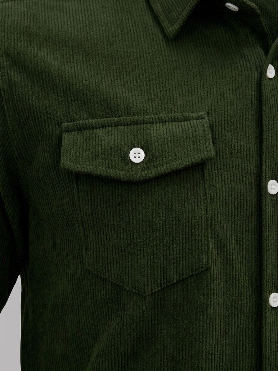 Pienza Men's Corduroy Overshirt — armygreen — detail-2