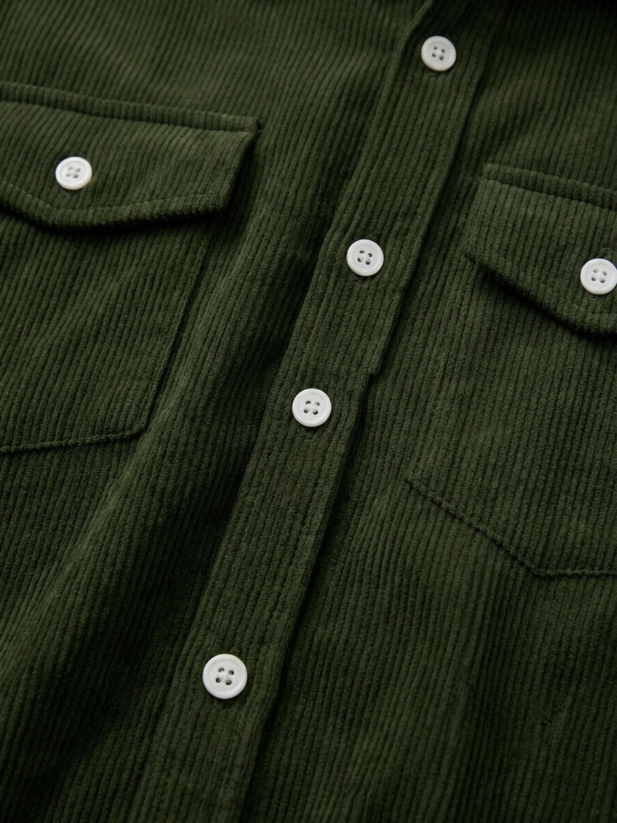 Pienza Men's Corduroy Overshirt — armygreen — detail