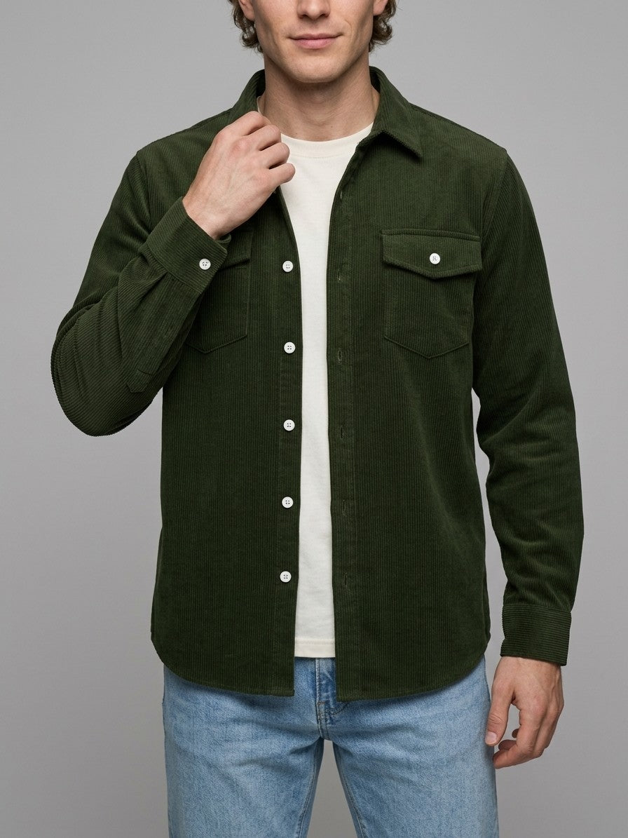 Pienza Men's Corduroy Overshirt — armygreen — front