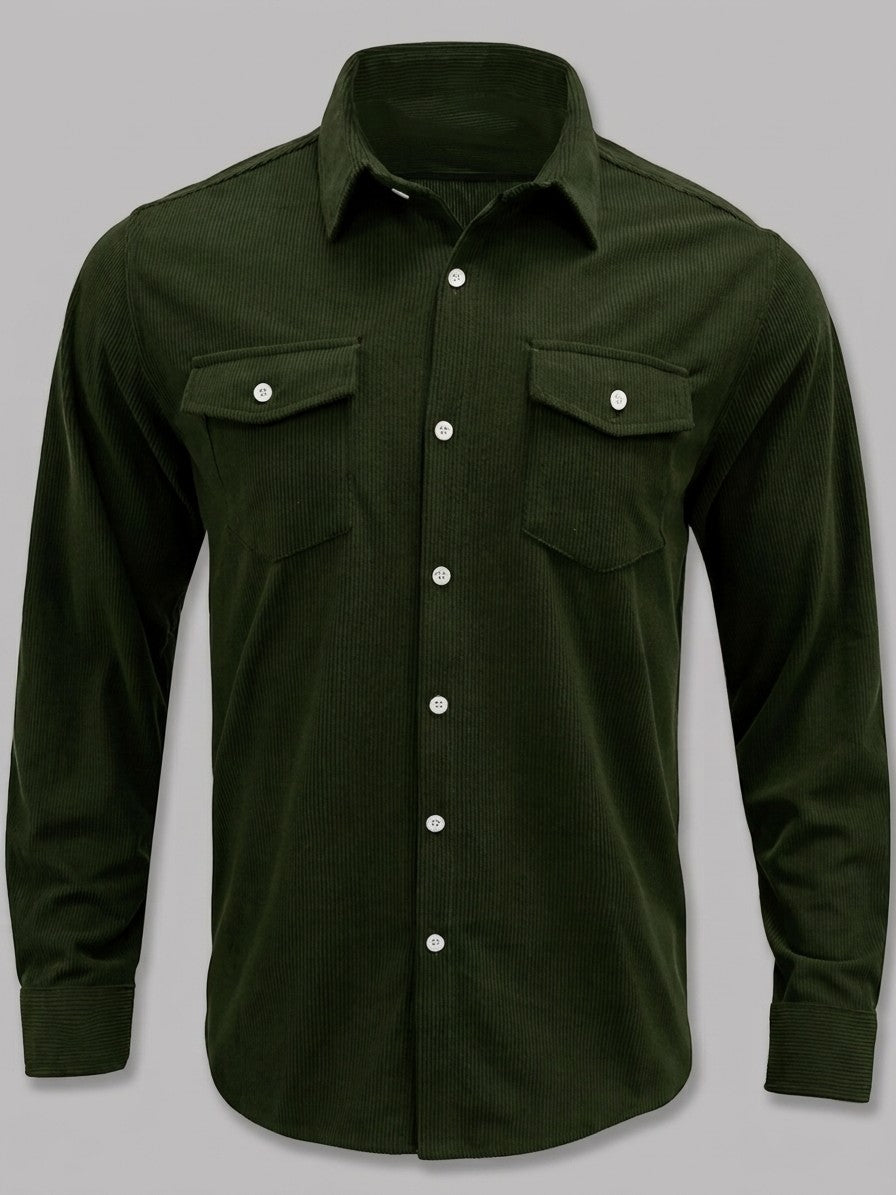 Pienza Men's Corduroy Overshirt — armygreen — packshot