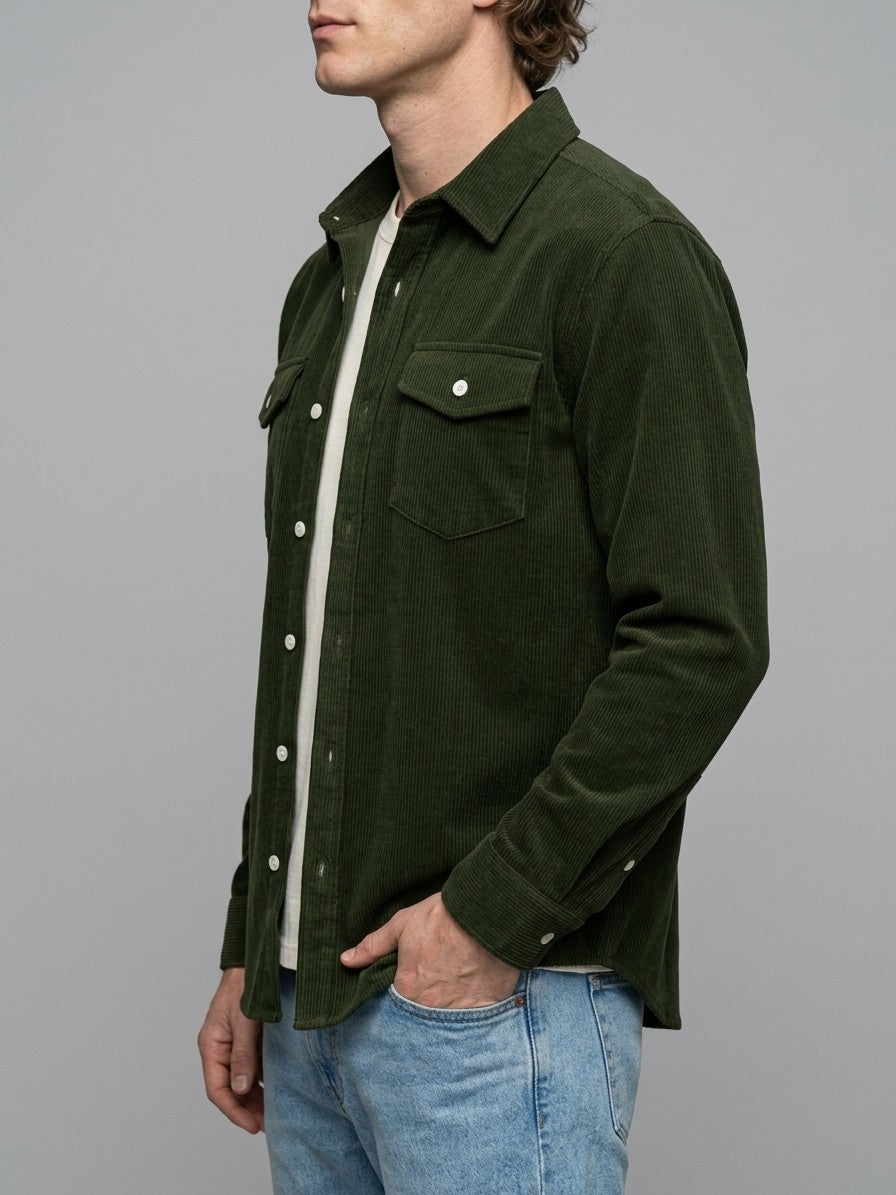 Pienza Men's Corduroy Overshirt — armygreen — side