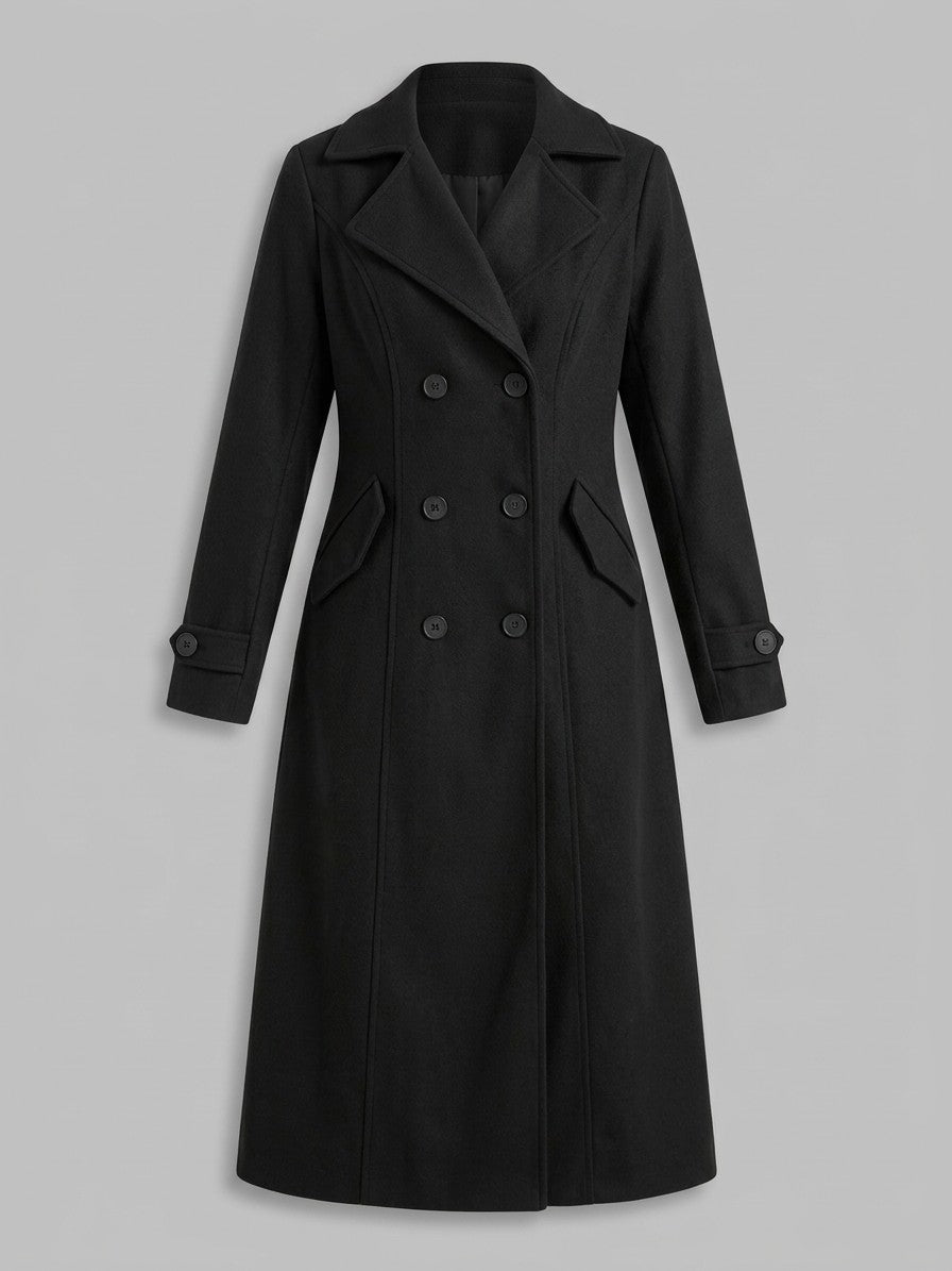 Pietrasanta Women's Double-Breasted Longline Coat — black — packshot