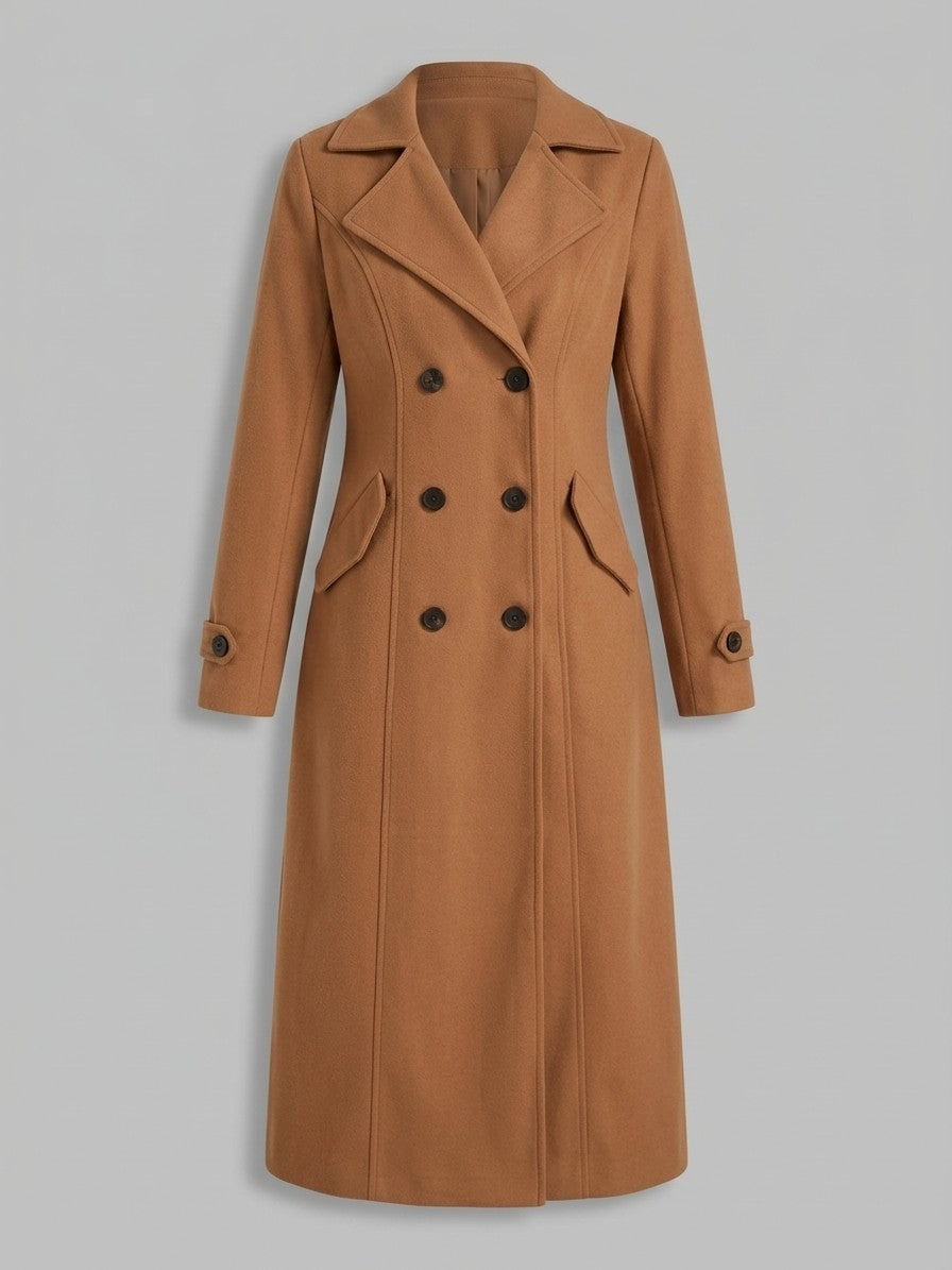 Pietrasanta Women's Double-Breasted Longline Coat — khaki — packshot