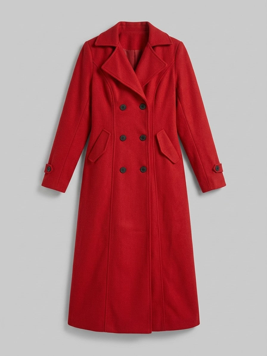 Pietrasanta Women's Double-Breasted Longline Coat — red — packshot