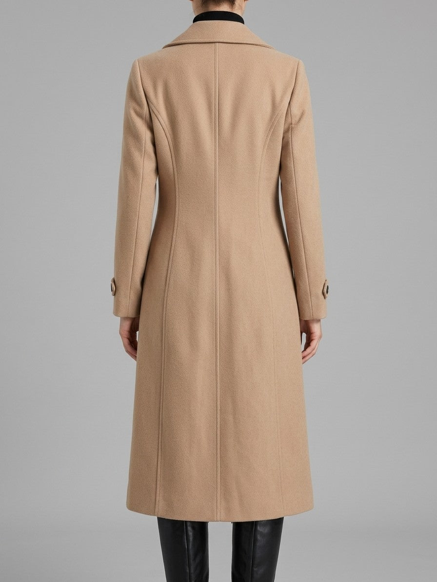 Pietrasanta Women's Double-Breasted Longline Coat — tan — back