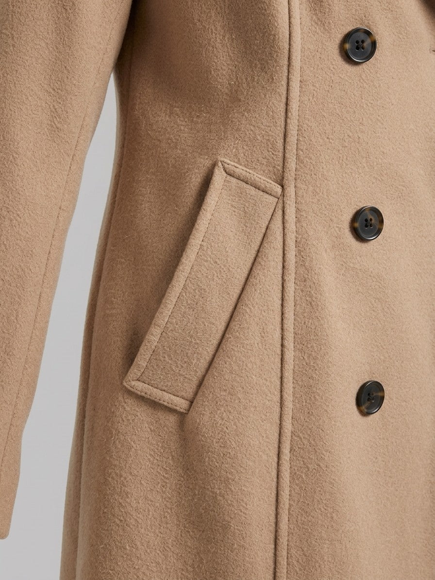 Pietrasanta Women's Double-Breasted Longline Coat — tan — detail-2