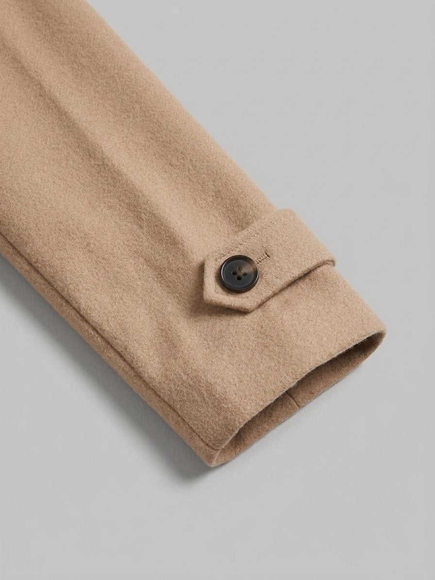 Pietrasanta Women's Double-Breasted Longline Coat — tan — detail-collar