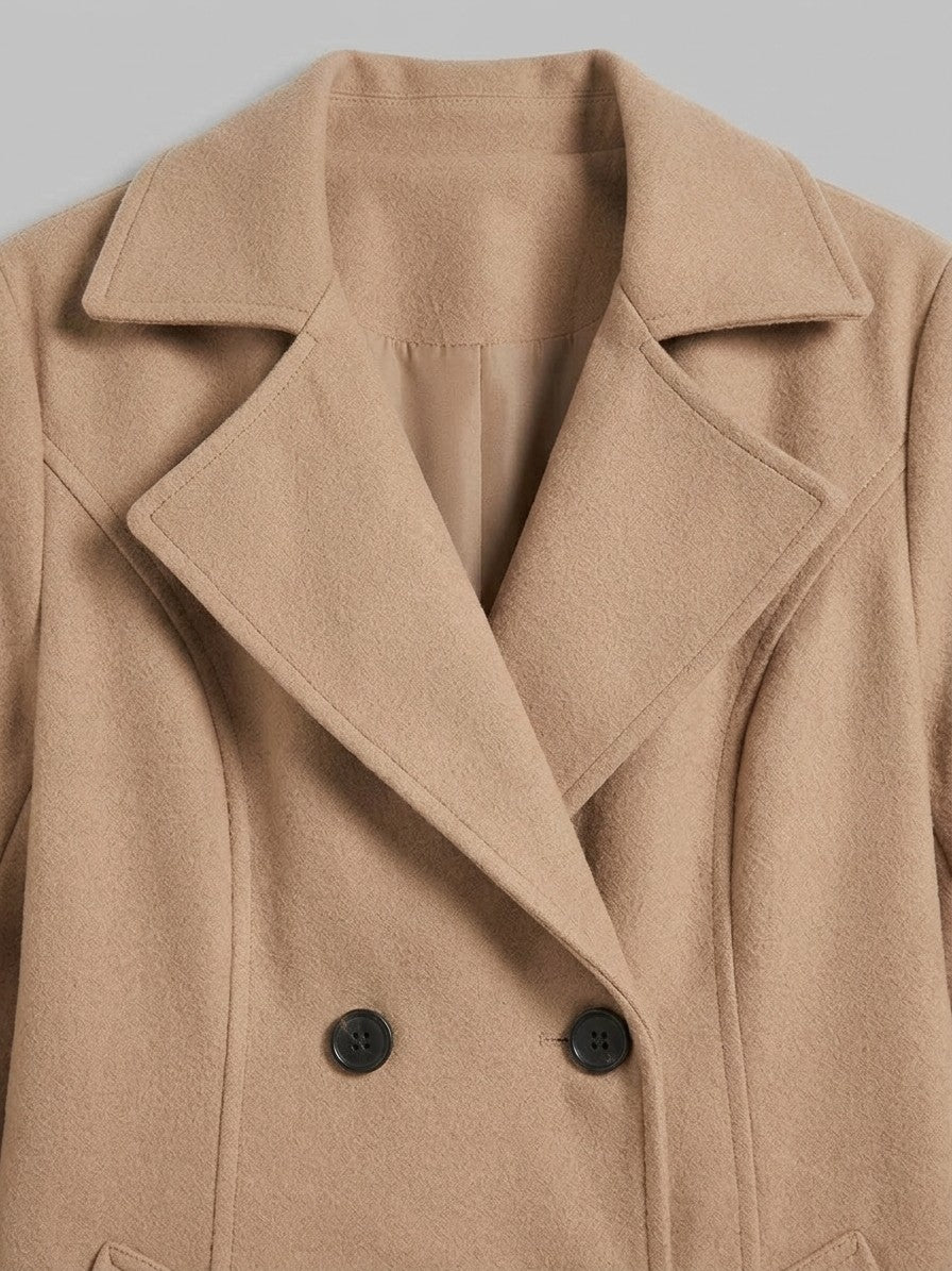 Pietrasanta Women's Double-Breasted Longline Coat — tan — detail
