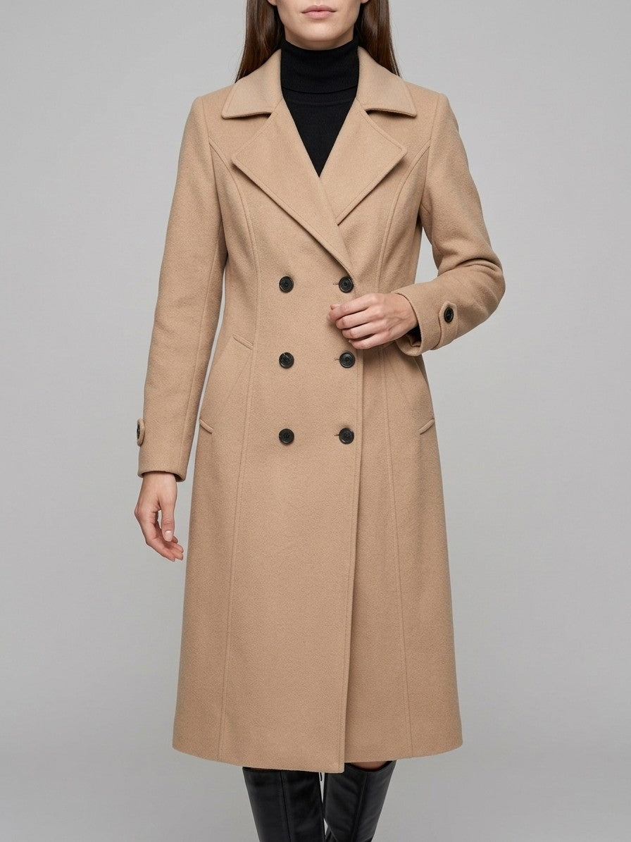 Pietrasanta Women's Double-Breasted Longline Coat — tan — front