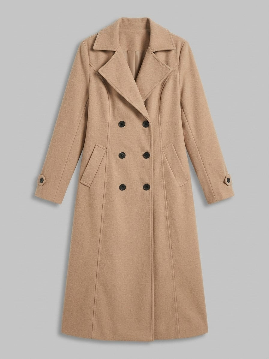Pietrasanta Women's Double-Breasted Longline Coat — tan — packshot