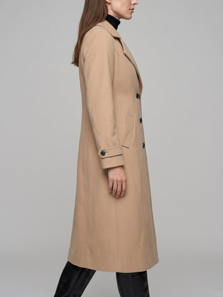 Pietrasanta Women's Double-Breasted Longline Coat — tan — side