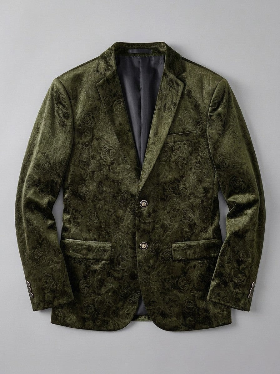 Piobbico Men's Paisley Jacquard Velvet Blazer — armygreen — packshot