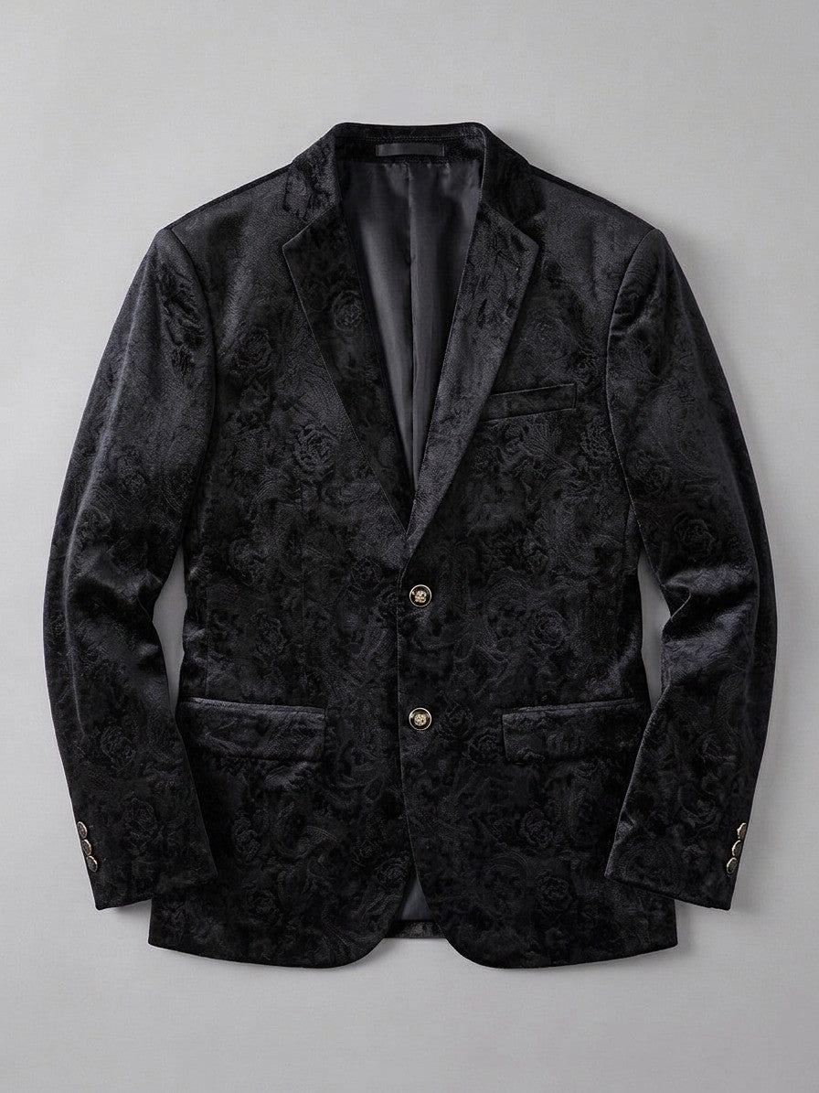 Piobbico Men's Paisley Jacquard Velvet Blazer — black — packshot