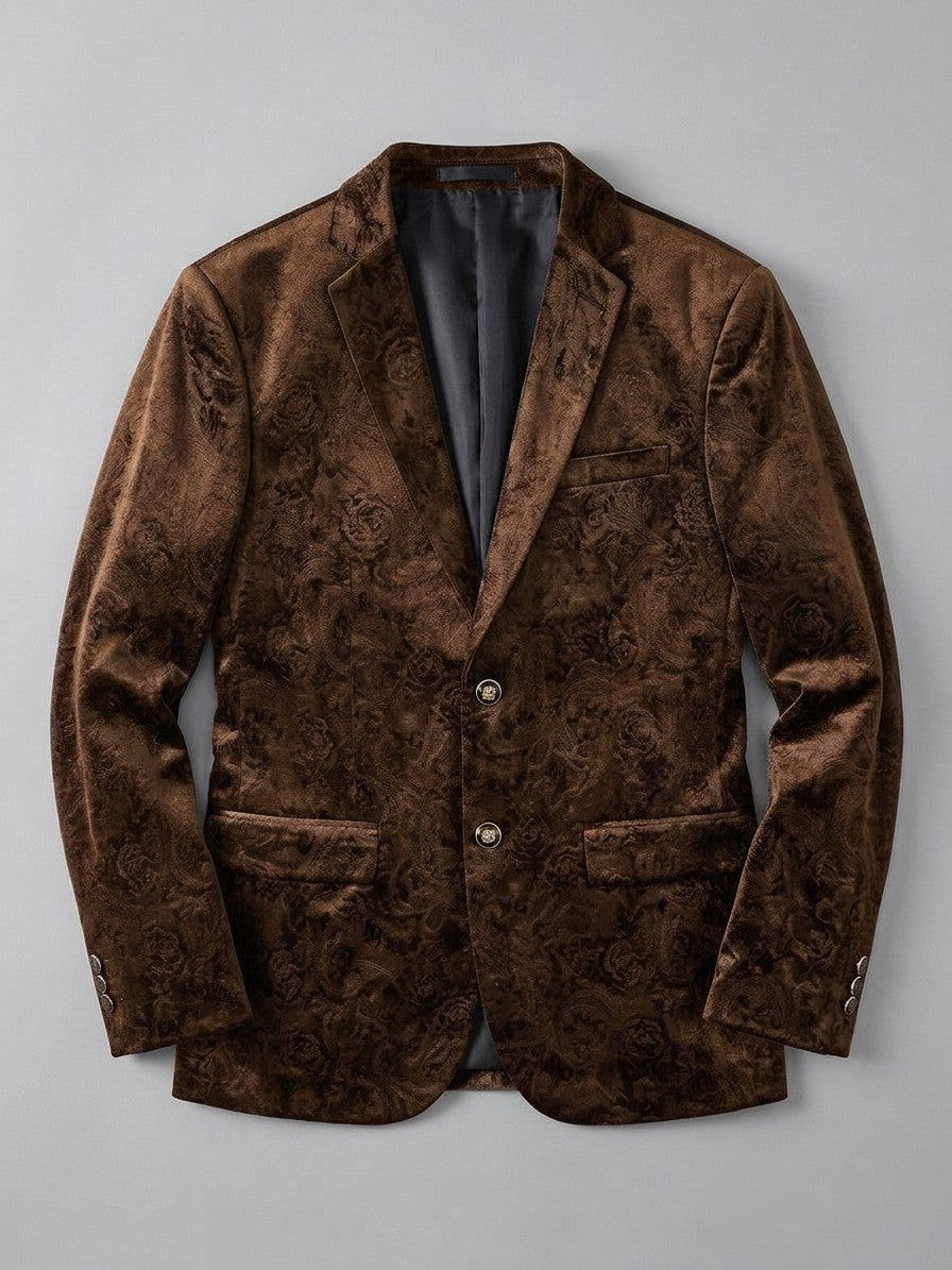 Piobbico Men's Paisley Jacquard Velvet Blazer — brown — packshot