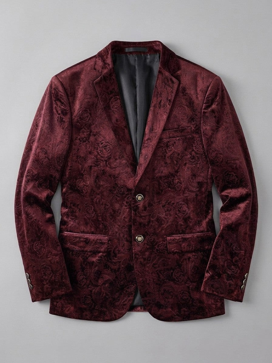 Piobbico Men's Paisley Jacquard Velvet Blazer — burgundy — packshot