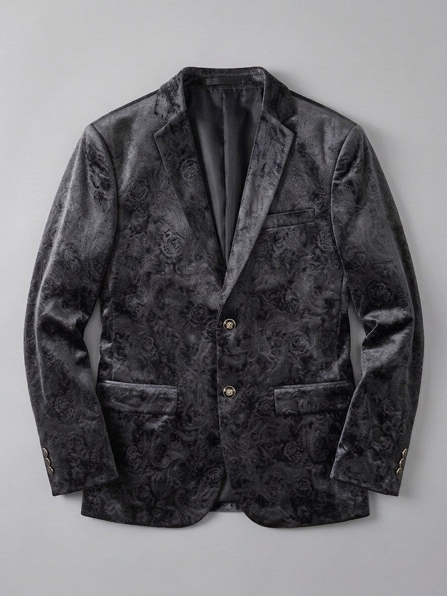 Piobbico Men's Paisley Jacquard Velvet Blazer — darkgrey — packshot