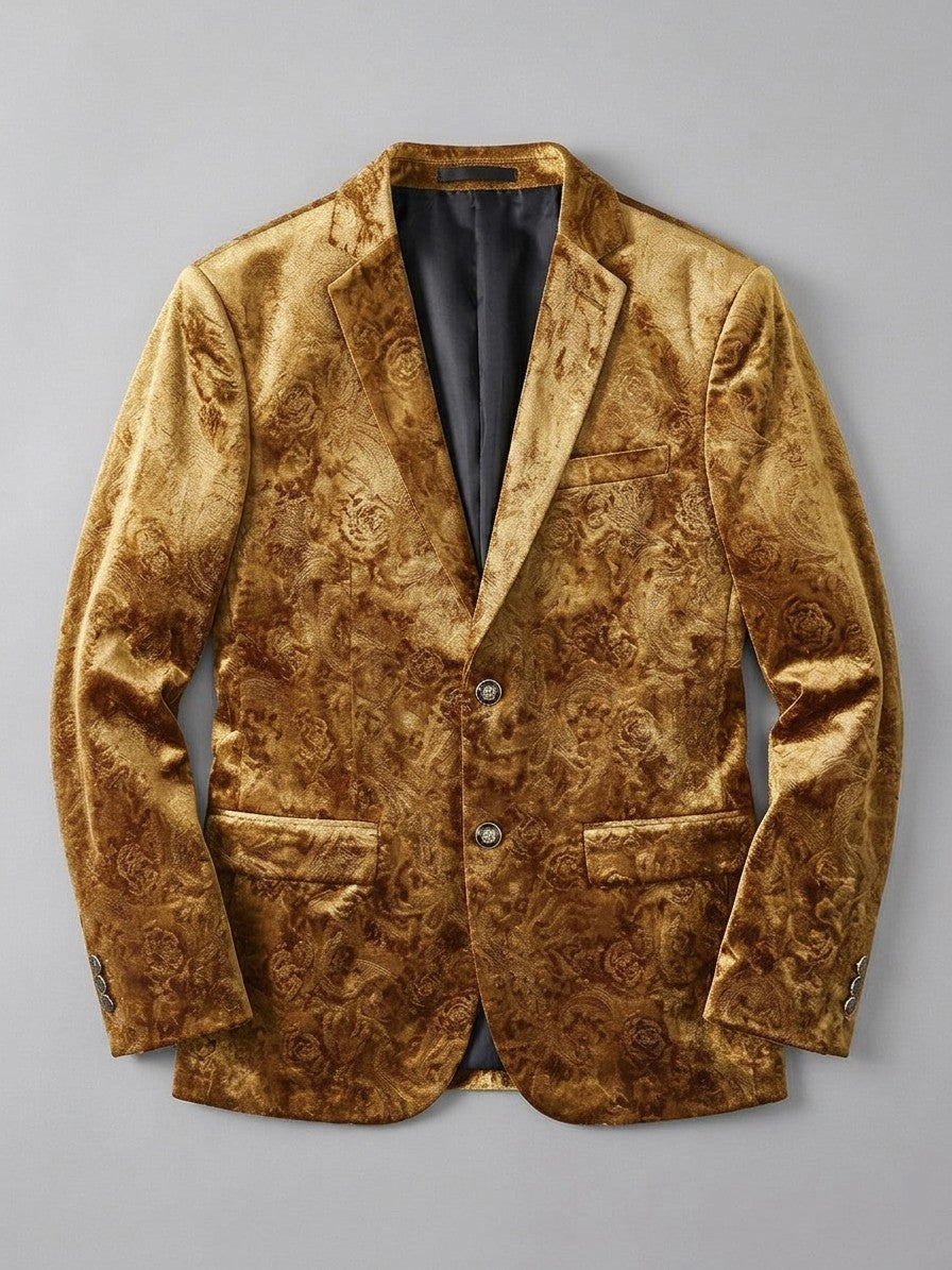 Piobbico Men's Paisley Jacquard Velvet Blazer — gold — packshot
