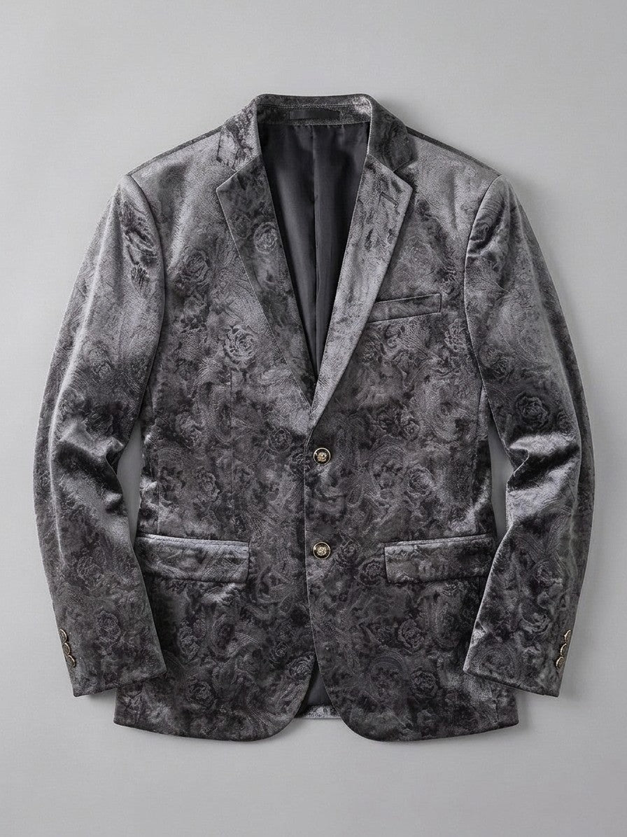 Piobbico Men's Paisley Jacquard Velvet Blazer — grey — packshot