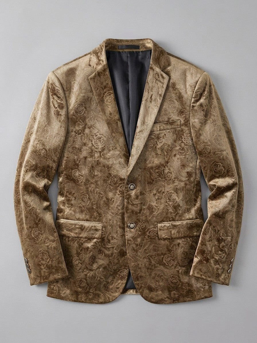 Piobbico Men's Paisley Jacquard Velvet Blazer — khaki — packshot