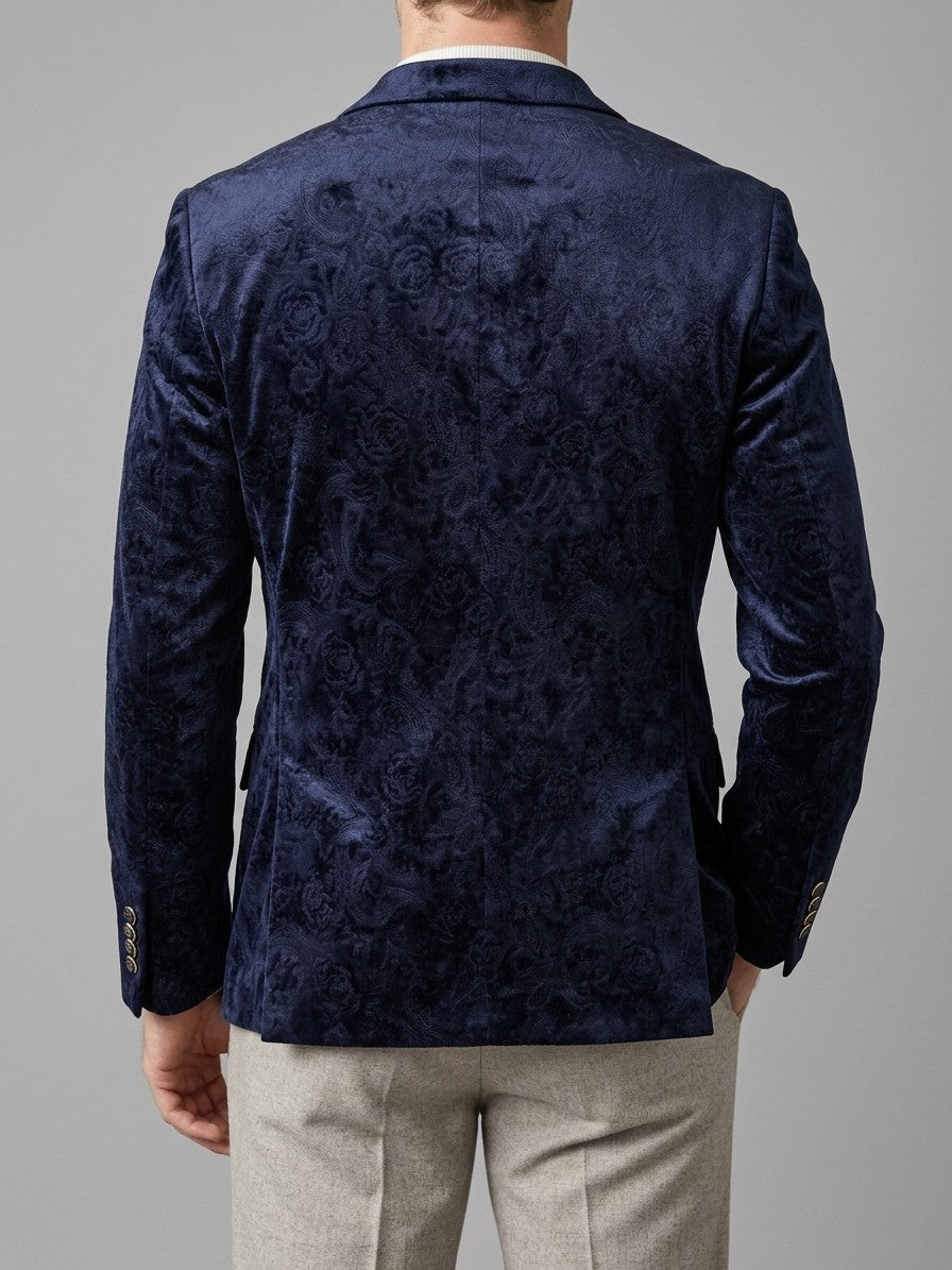 Piobbico Men's Paisley Jacquard Velvet Blazer — midnightnavy — back