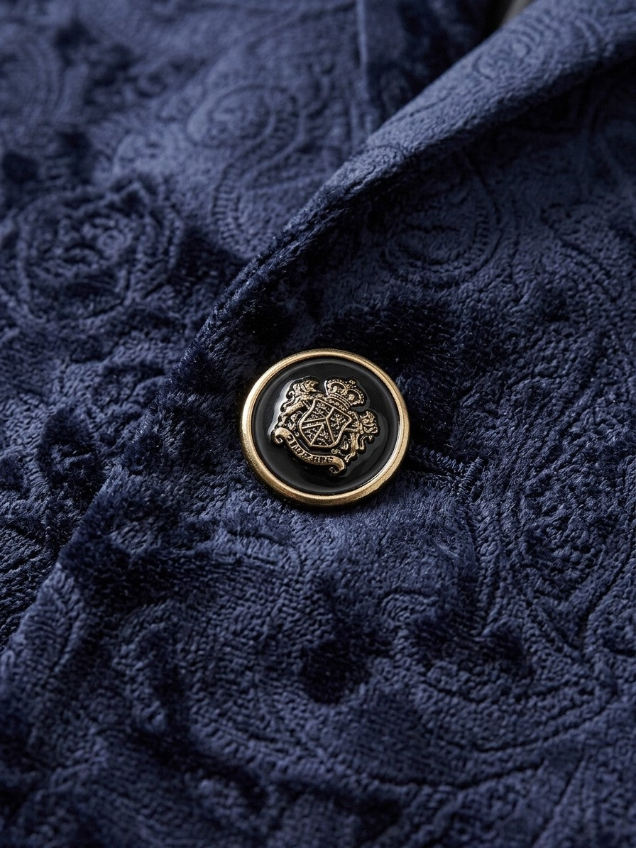 Piobbico Men's Paisley Jacquard Velvet Blazer — midnightnavy — detail-2