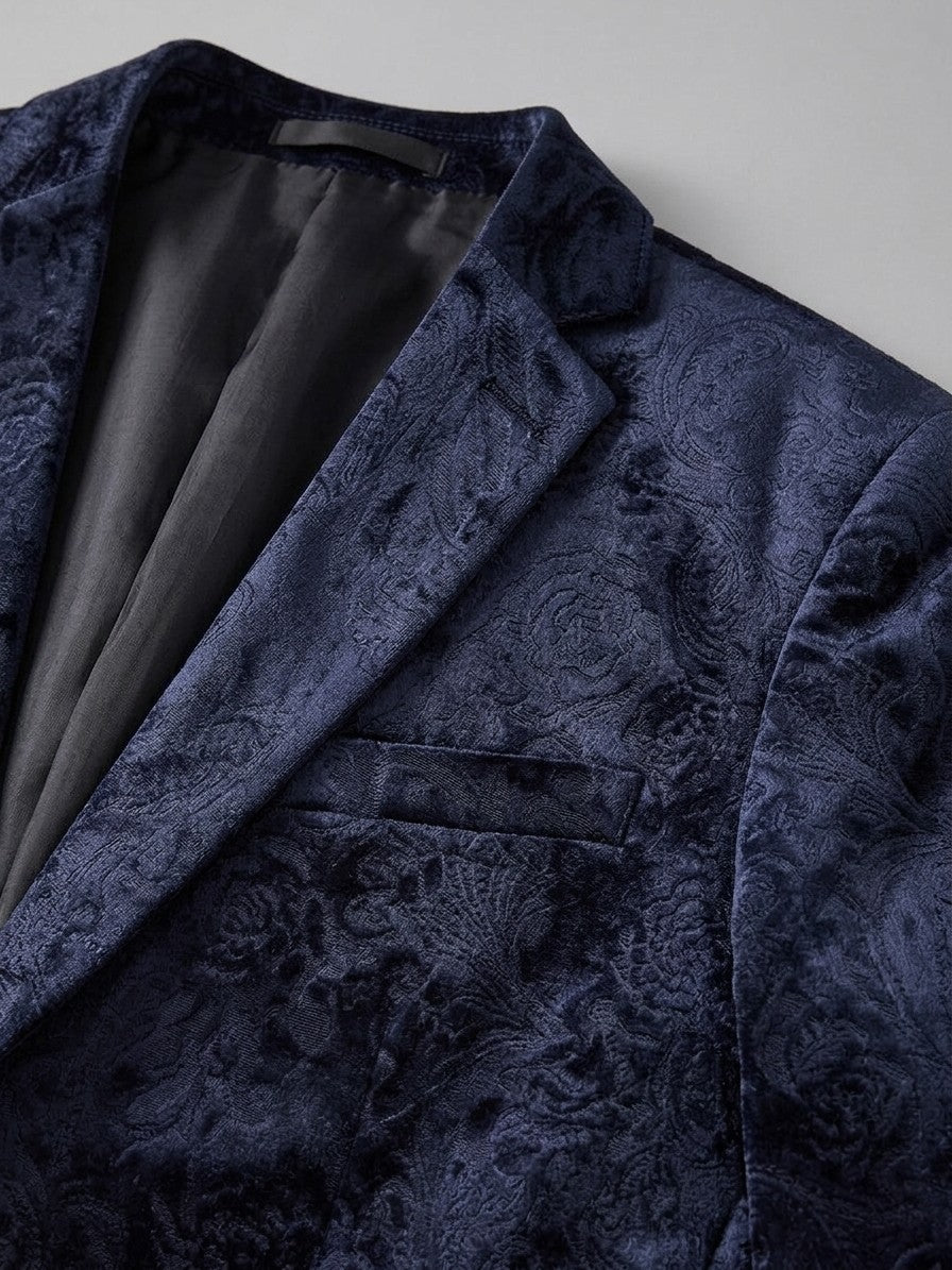 Piobbico Men's Paisley Jacquard Velvet Blazer — midnightnavy — detail