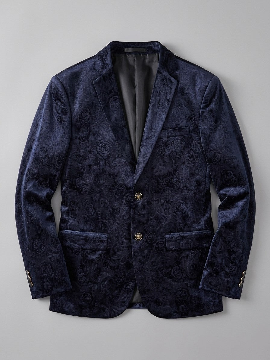 Piobbico Men's Paisley Jacquard Velvet Blazer — midnightnavy — packshot