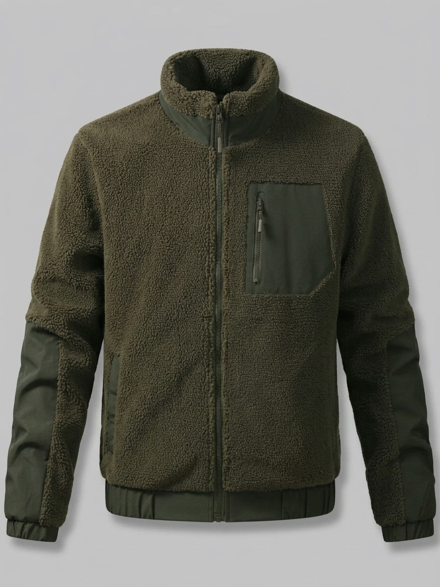 Piombino Men's Paneled Sherpa Zip Jacket — armygreen — packshot