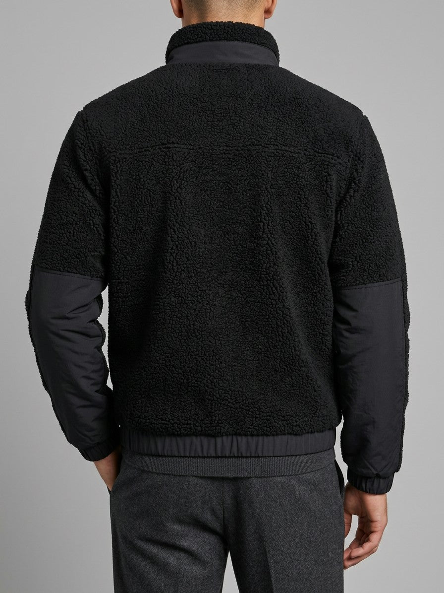 Piombino Men's Paneled Sherpa Zip Jacket — black — back