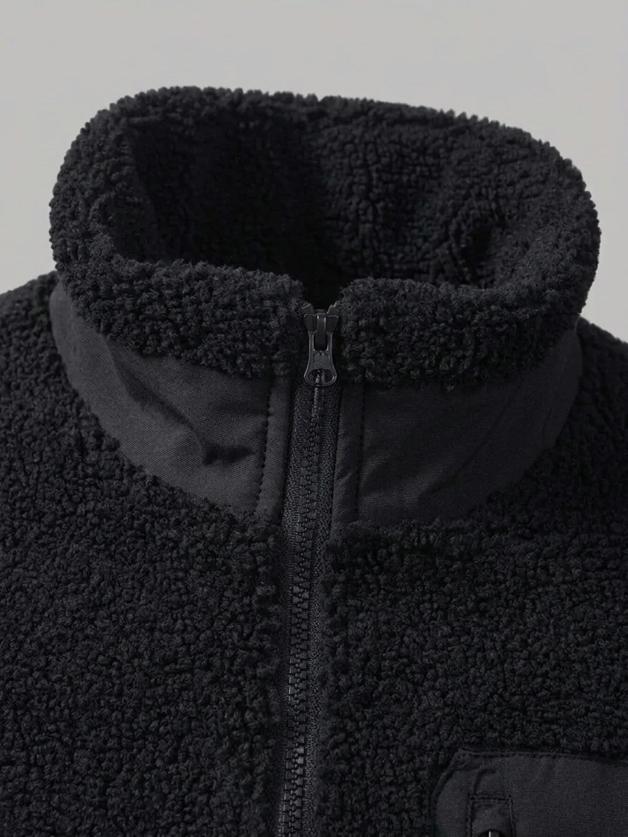 Piombino Men's Paneled Sherpa Zip Jacket — black — detail-2