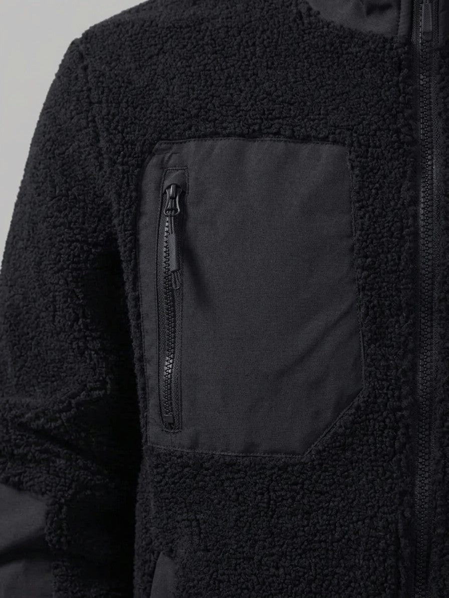 Piombino Men's Paneled Sherpa Zip Jacket — black — detail-collar