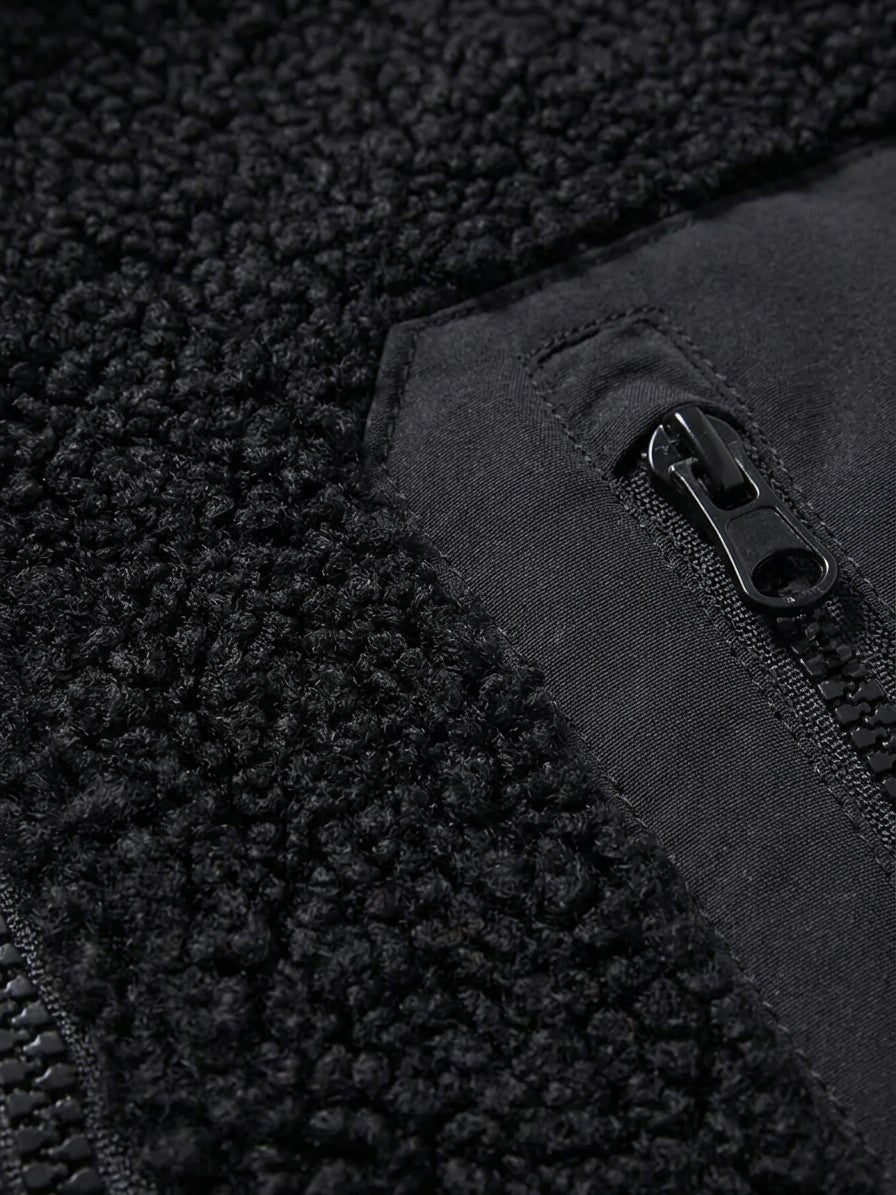 Piombino Men's Paneled Sherpa Zip Jacket — black — detail