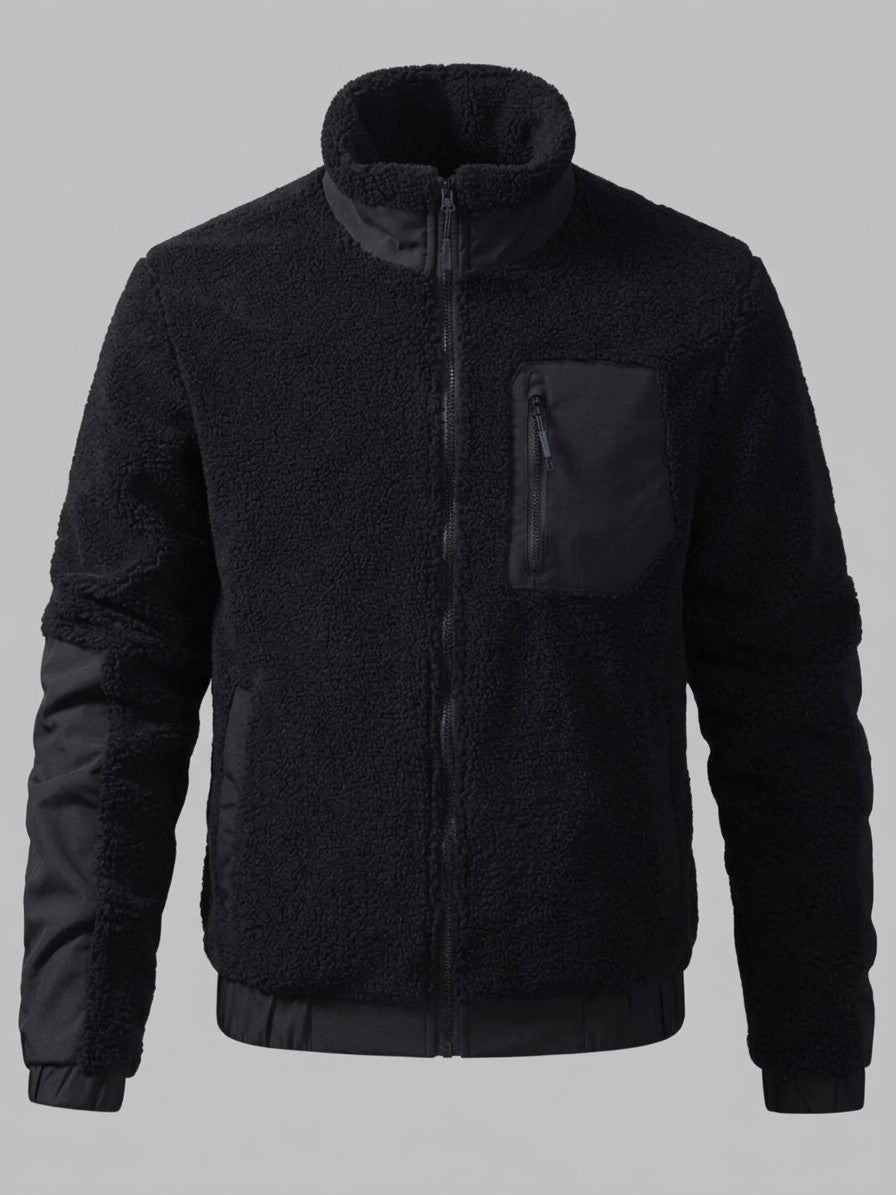 Piombino Men's Paneled Sherpa Zip Jacket — black — packshot