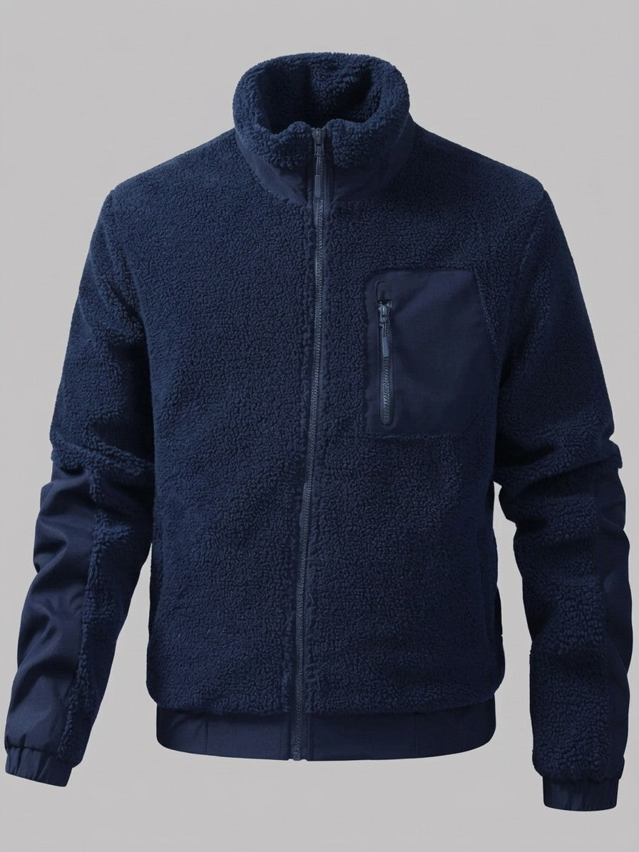 Piombino Men's Paneled Sherpa Zip Jacket — darkblue — packshot