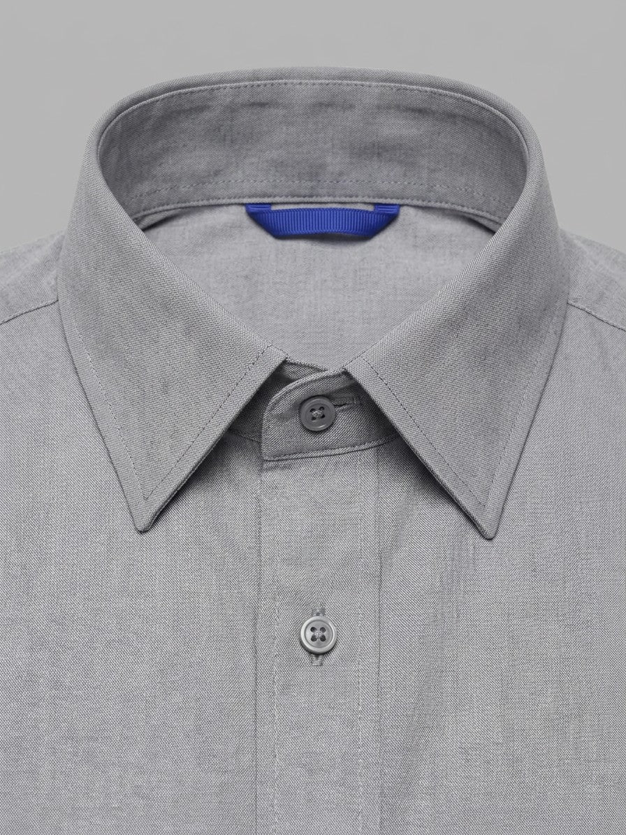Pisa Men's Classic Long-Sleeve Dress Shirt — gray — detail-collar