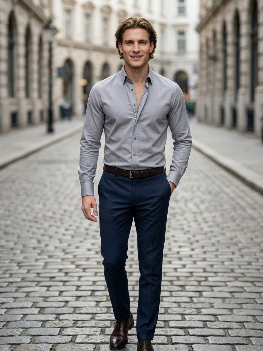 Pisa Men's Classic Long-Sleeve Dress Shirt — gray — lifestyle