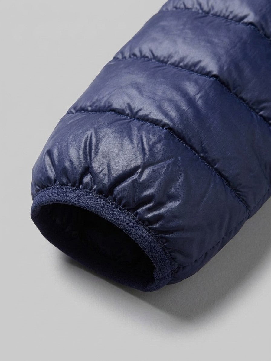 Pisticci Men's Lightweight Stand-Collar Puffer Jacket — navy — detail-collar