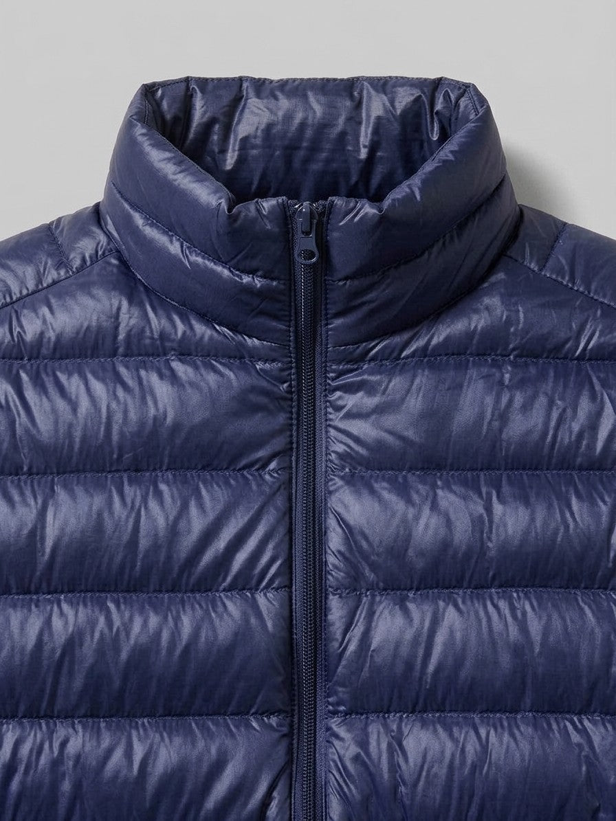 Pisticci Men's Lightweight Stand-Collar Puffer Jacket — navy — detail